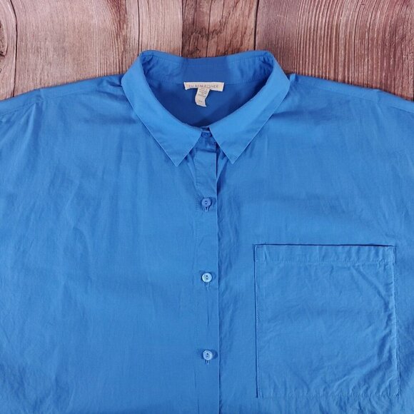 Eileen Fisher Womens Size Medium Blue Organic Cotton Oversized Button Up Shirt - Picture 6 of 14